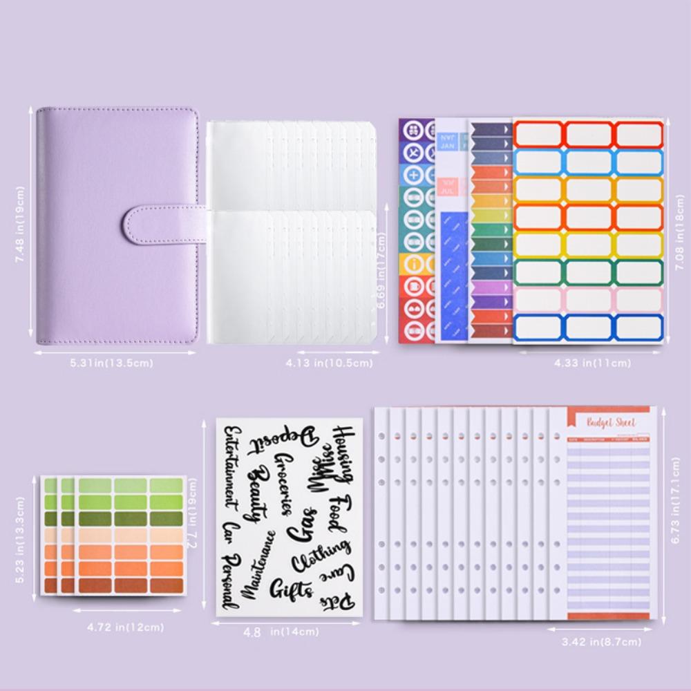 Macaron Color Cash Budget Ledger A6 PU Leather Folder Stickers Loose-leaf Notebook  Business Gifts