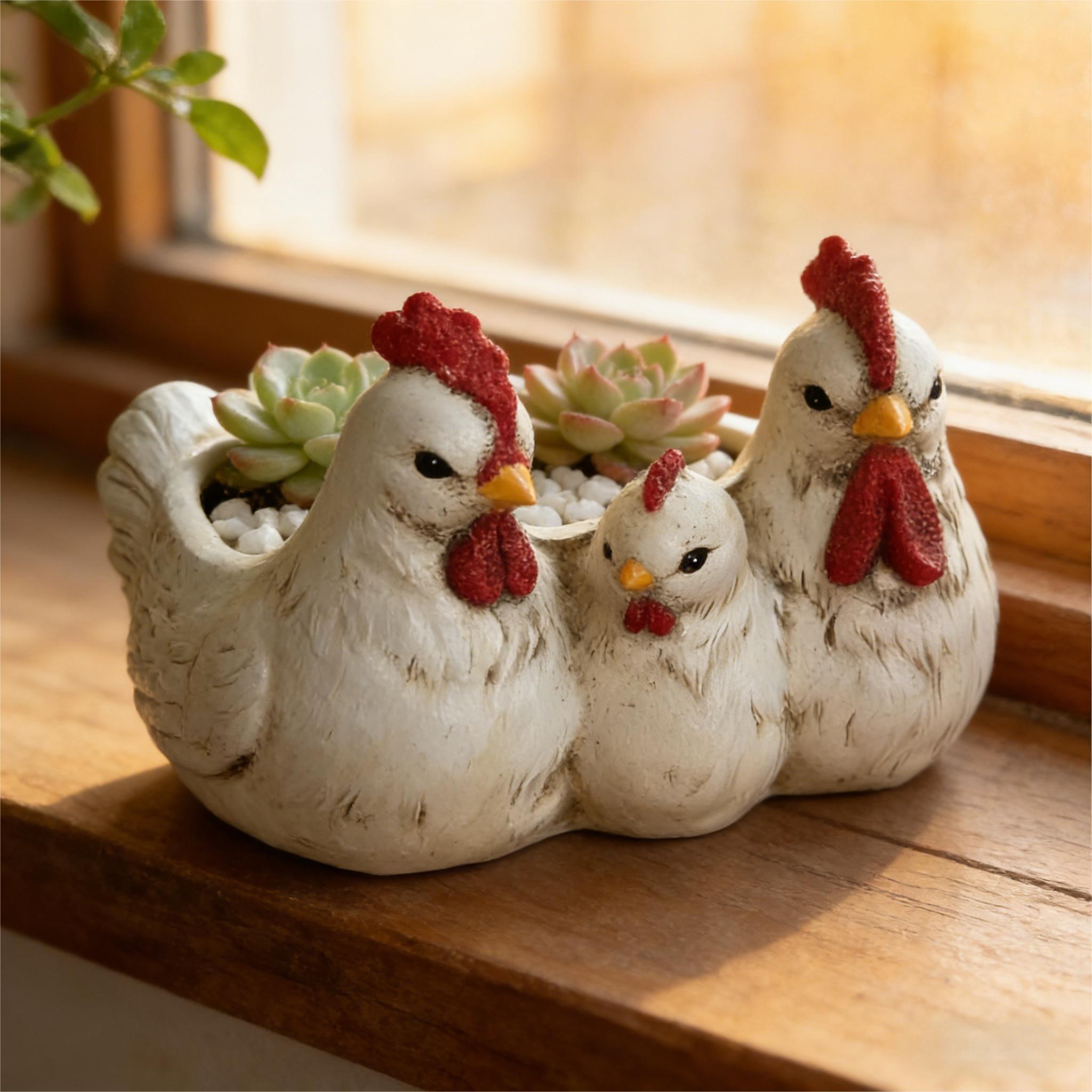 

1PCAdorable ChickenFamily Resin Flower PotCreative Desktop Lawn Decor for Courtyard Terrace Garden Balcony Landscape Arrangement