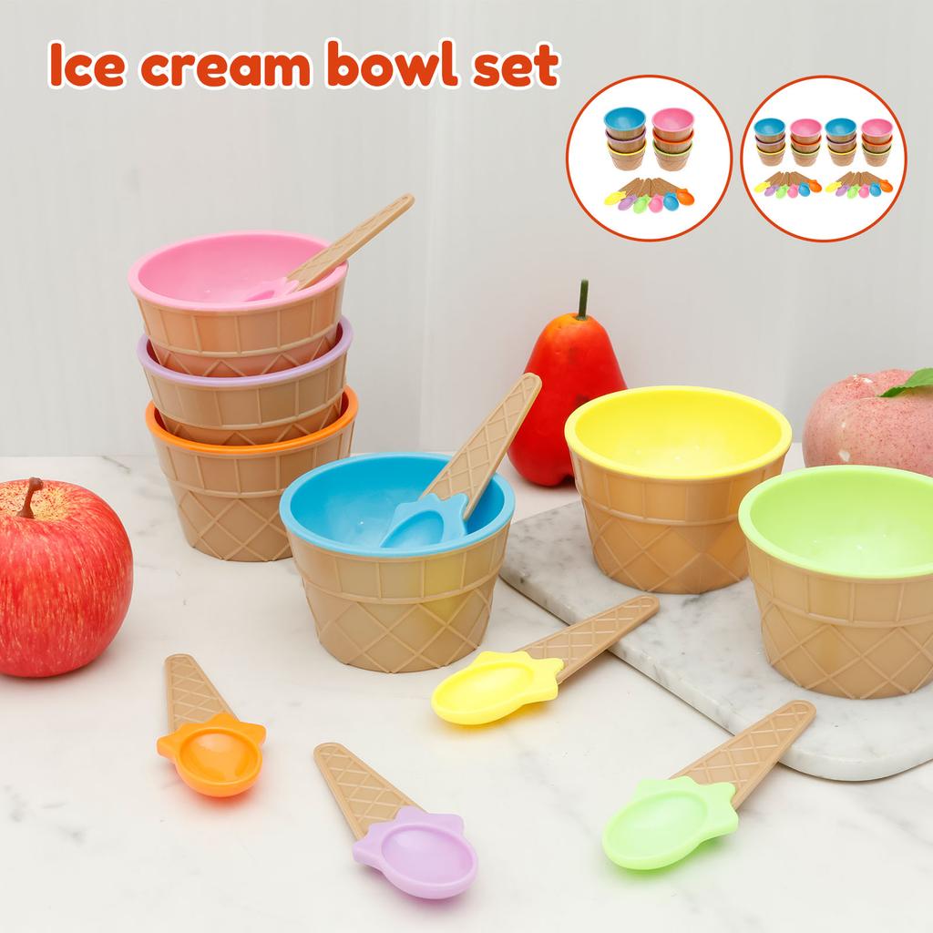 6/12Pcs Ice Cream Bowl with Spoon Plastic Candy Color Frozen Yogurt Pudding Bowl Stackable Dessert Cup for Summer Holiday Party