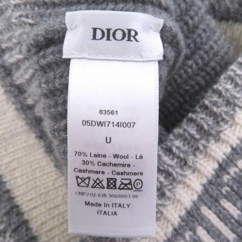 Excellent DIOR Knit Cap 05DWI714I007 Logo Cable Knit Gray Wool Mens Used