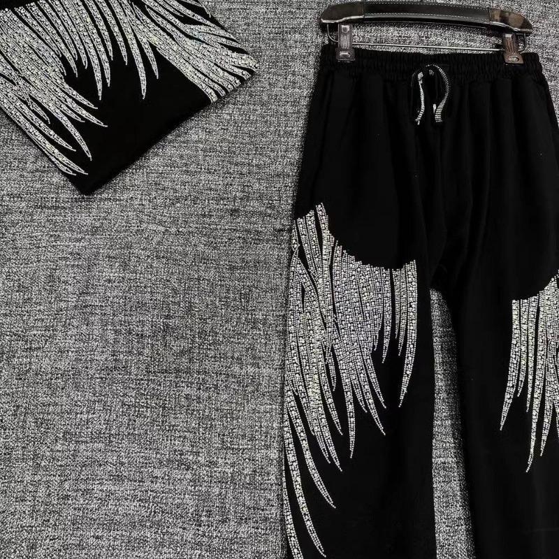 Plus Size High Waist Rhinestone Graphic Pants Women Autumn Winter Baggy Joggers Casual Straight Sweatpants