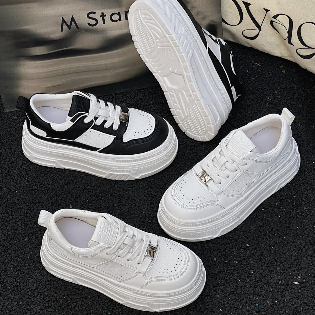 2025 Early Spring New Heightening 6CM Thick-soled Ultra-light Little White Shoes Women's Versatile Casual Muffin Lace-up Lock Board Shoes