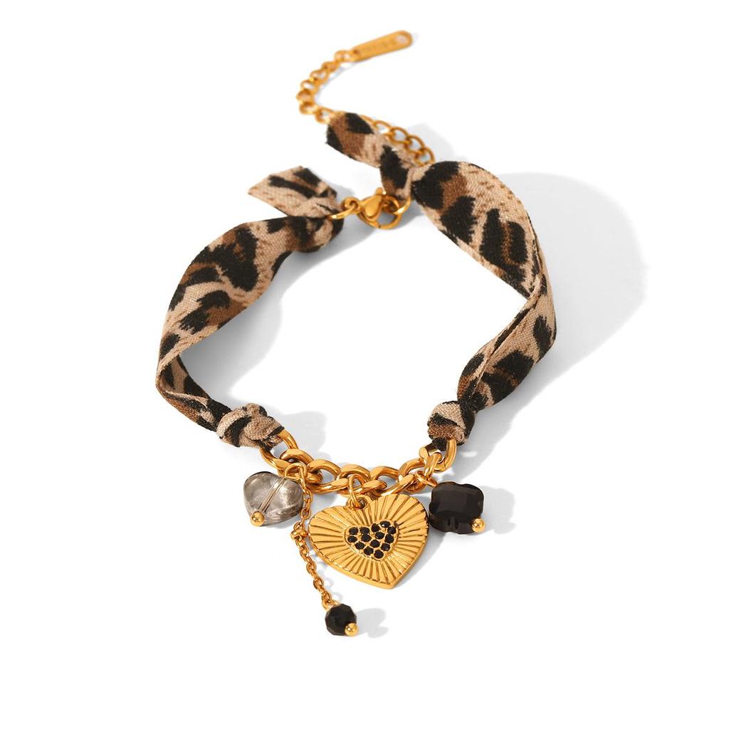 Women's Luxury Leopard Print Silk Scarf & Non-Fading Titanium Steel Bracelet