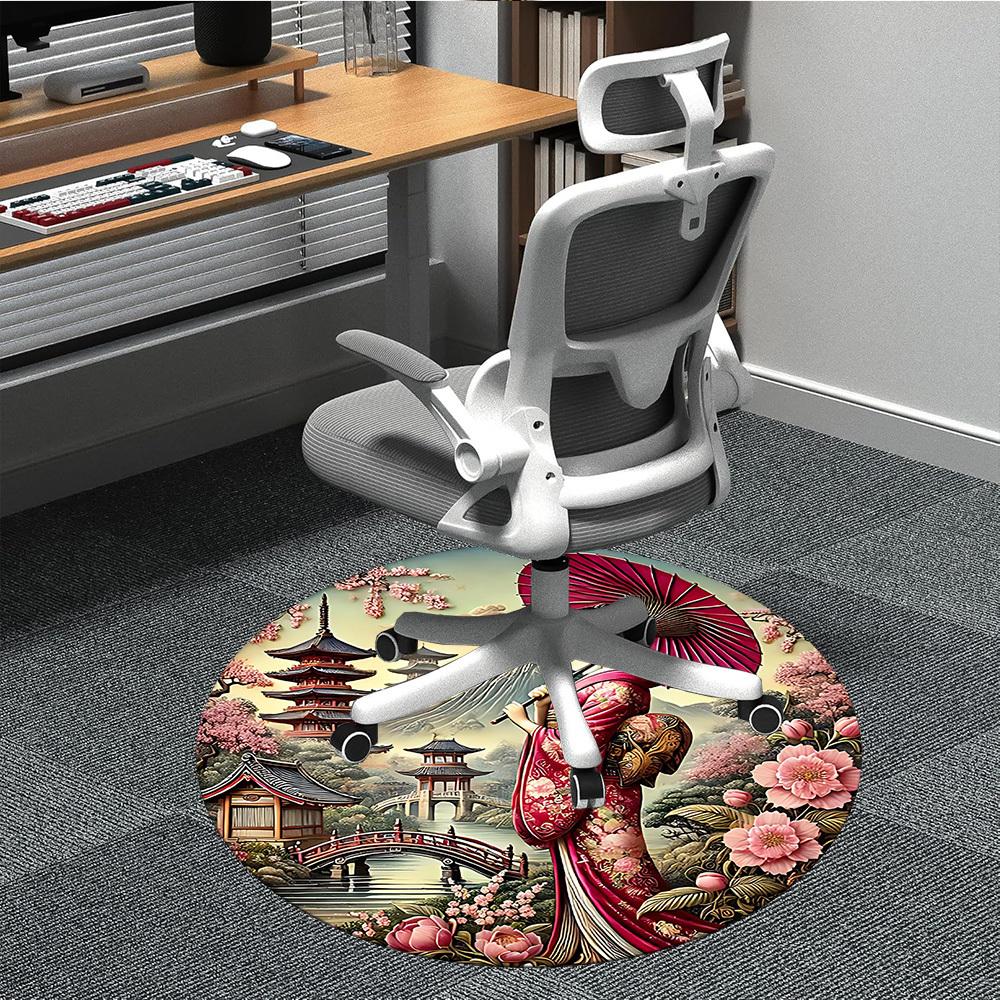 1PCGeisha Blossoms Office Round Area Rug,  Mat Suitable For Office, Under Office Chairs Bedroom Living Room Home Decor, Room Deco