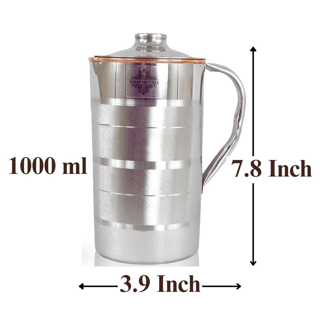 Steel Copper Luxury Design Jug Pitcher with Lid, Storage & Serving Water, Beneficial for Health, Volume-1000 ML