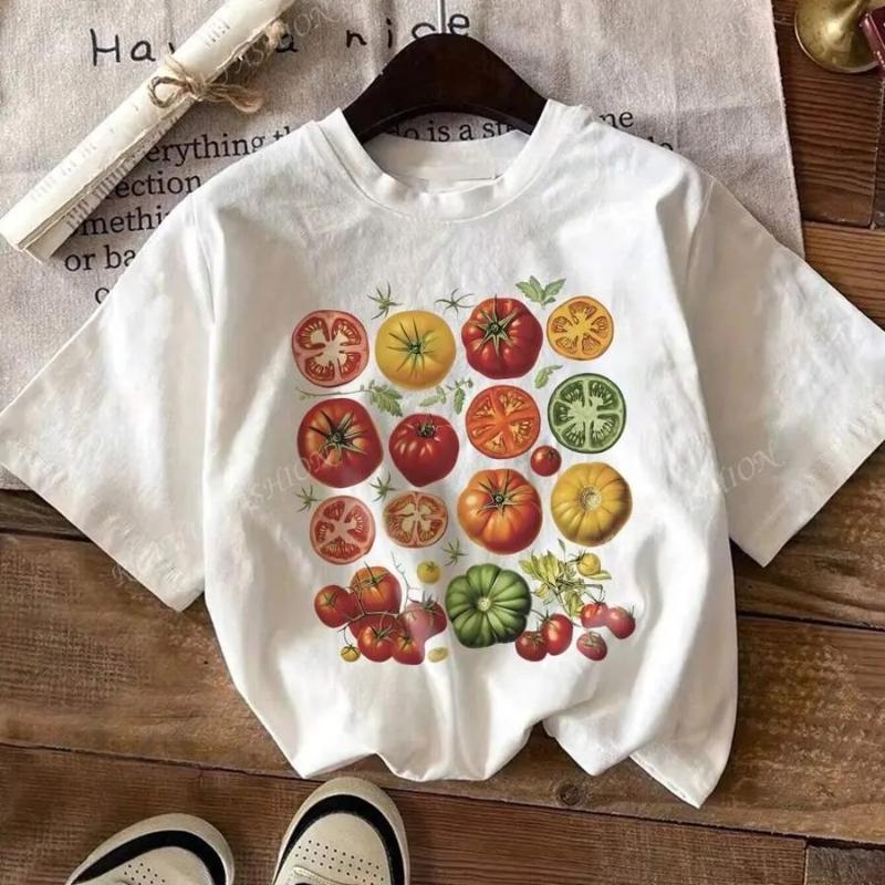 Cute Tomato Print Womens TShirt Short Sleeve Cotton Cute Aesthetic Streetwear Tops Garden Shirt Cottagecore Female Clothing