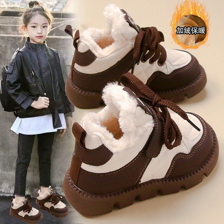 

Обувь для девочек большие хлопковые туфли на толстой подошве и с утолщенной подкладкой 2025 зима новые детские спортивные зимние сапоги для среднего и старшего возраста девочек сохраняют тепло 27 yards inner length 15.6CM. малиновый