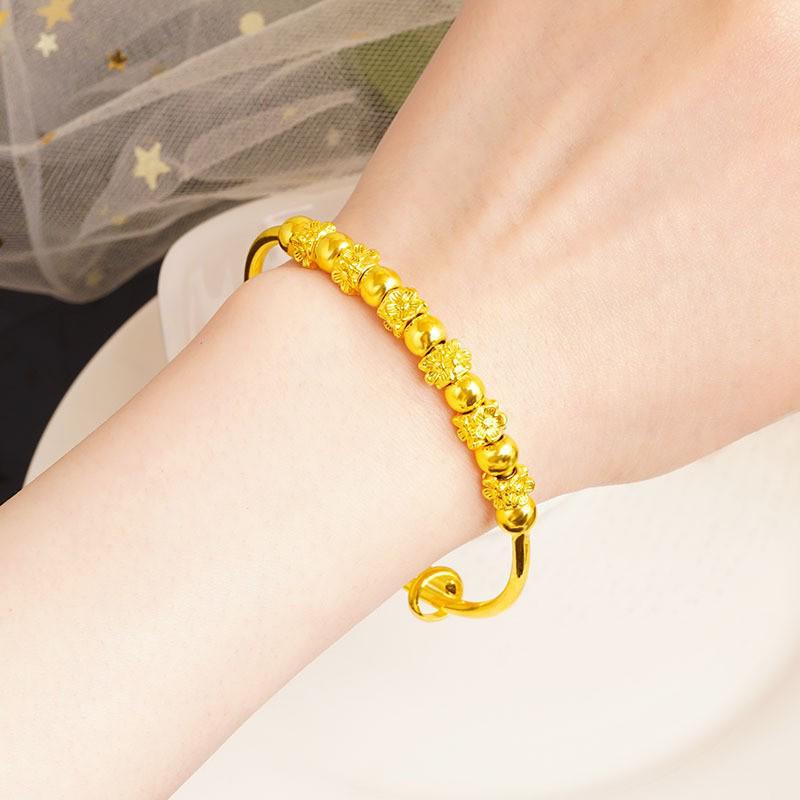 Gold-Plated Starry Dragon & Phoenix Push-Pull Women's Bangle - Non-Fading, High-End Jewelry