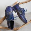 Johnature Genuine Leather Printed Pumps Retro Round Toe Lace Up Low Heel Women's Shoes