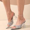 Slippers Women Summer Outside Wear Sequin Open Toe Pointed Toe Open Toe Slim Heel Flip Flops Fashion Sandals and Slippers