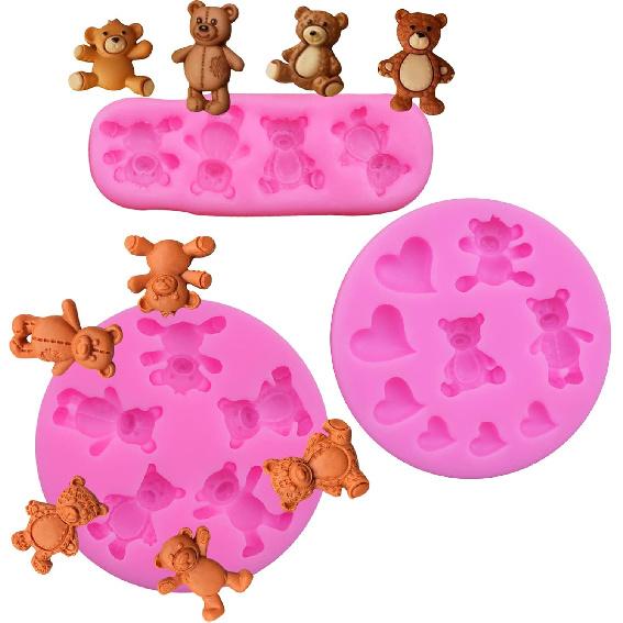 3 Pieces Bear Silicone Mold Valentine’s Day Fondant Mold Cute Bear Chocolate Fondant Mold for Chocolate Candy Gum Paste Crafting Polymer Clay Cake