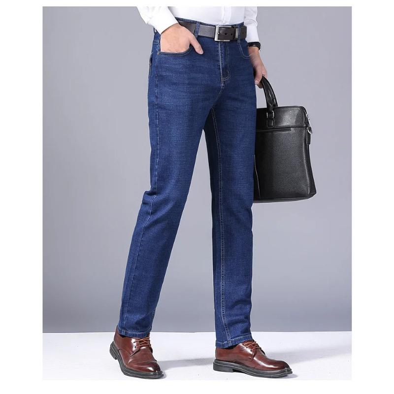 Men Fashion Straight Jeans Stretch Slim Fit Pants Comfortable Soft Business Denim Trousers Clothing