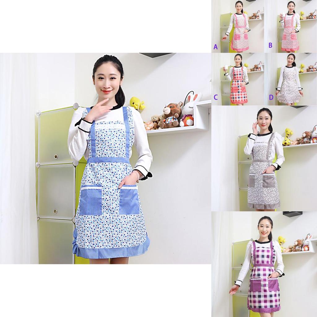 Classic Women Apron With Ruffle Pocket And Floral Roses For Kitchen And Chef Duties