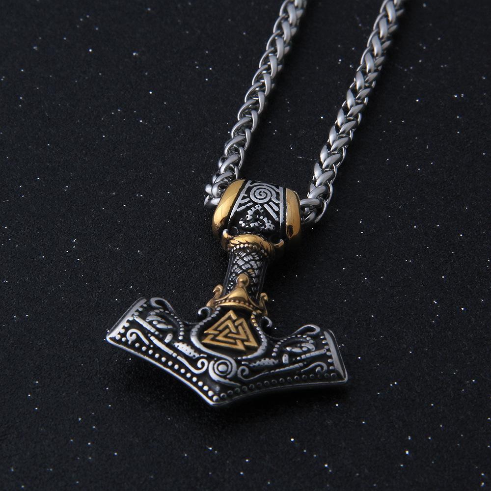 

Позолоченная подвеска Мьёльнир - Викинг Молот Тора с Валькнутом и Скандинавским Амулетом для Мужских Ювелирных Изделий из Нержавеющей Стали в Подарок Single Pendant