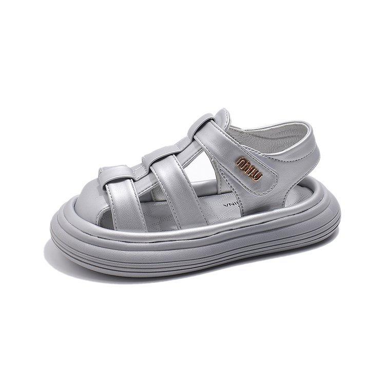 

Туфли для девочек детские принцессные с сумкой на носке спортивные сандалии 2025 новые летние женские сокровище пляжные мягкая подошва для девочки 36 серебряный