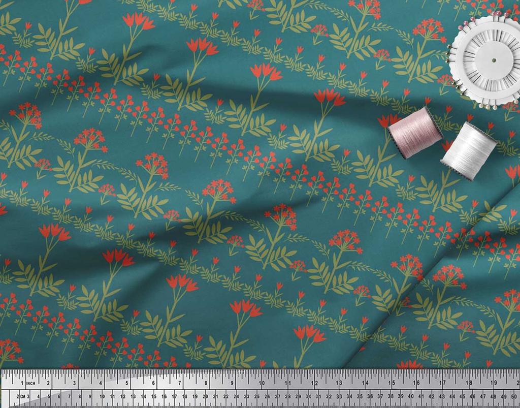 Soimoi Cotton Cambric Fabric Leaves & Floral Artistic Print Fabric by the Metre 42 Inch