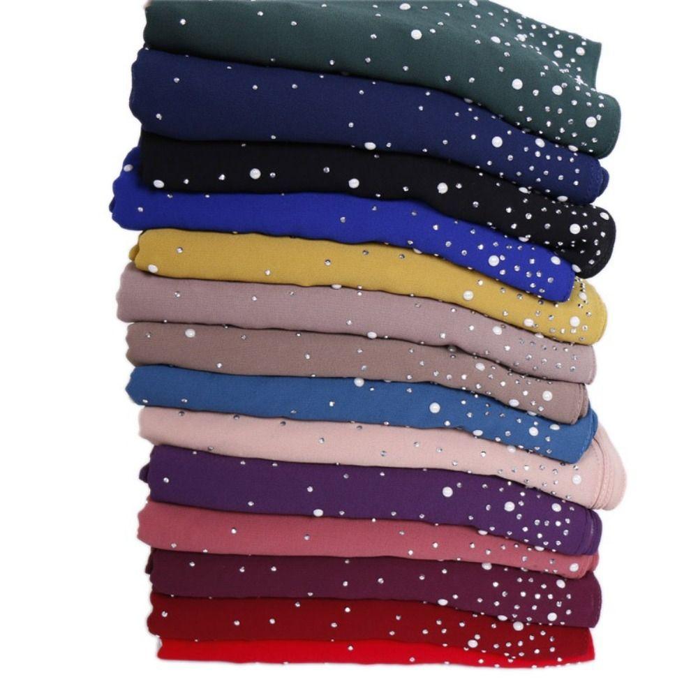 180*70cm Muslim Headscarf Windproof Beads Shawls Breathable Islamic Turban Headband  Party Decor