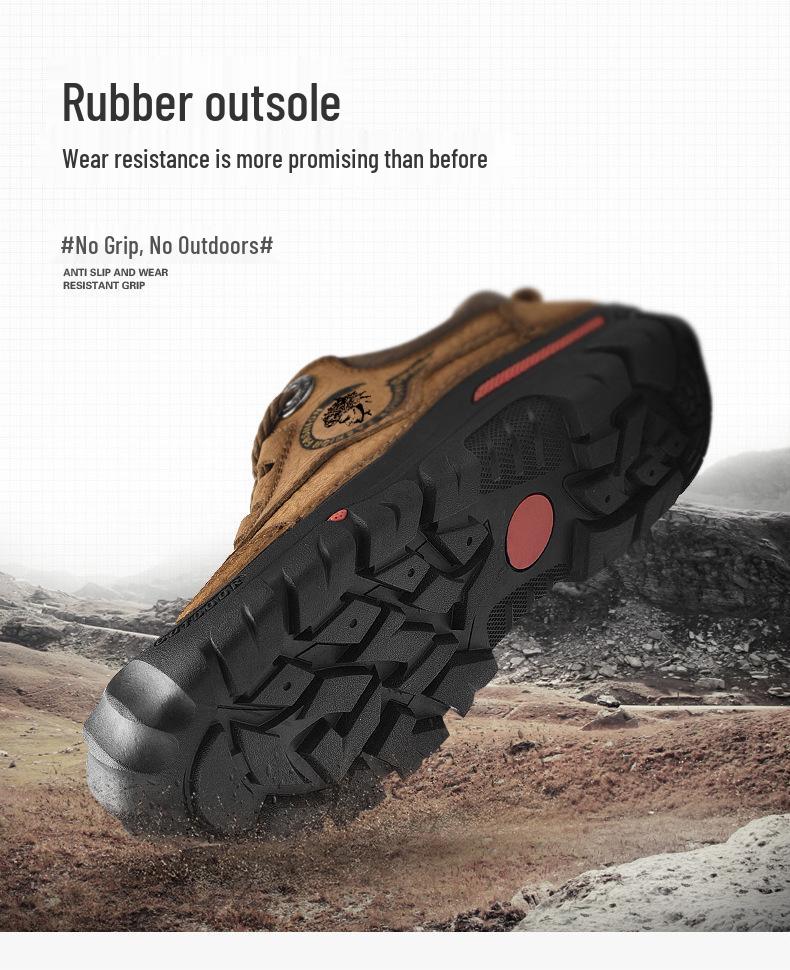 Men's Versatile Casual Leather Shoes - Thick Sole, Wear-Resistant, Genuine Leather, Spring 2023 Hiking & Labor Protection Shoes.