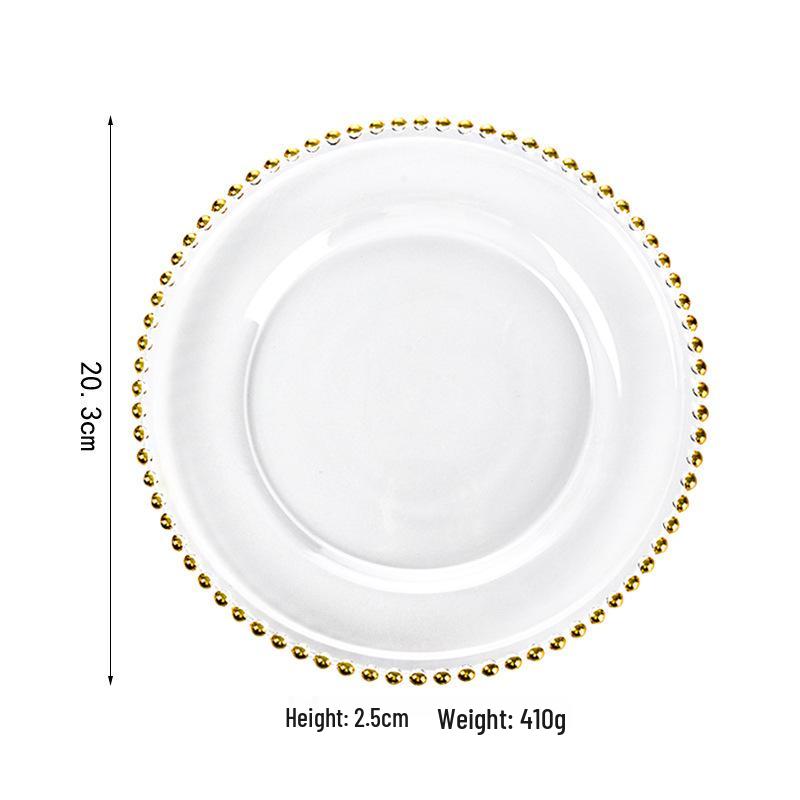 Gold-Edged Glass Beaded Salad Plate for Weddings and Banquets