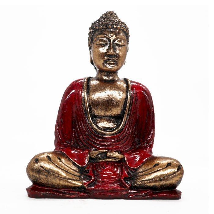 Buddha Statue Hand-Painted Red and Gold Resin Medium