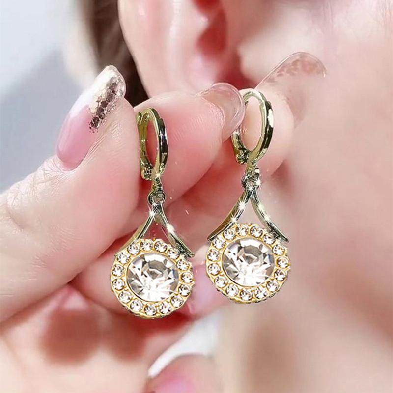 

New Round Crystal Pendants Dangle Earrings for Women Drop Earrings Korean Fashion Ear Zircon Shiny Zircon bijoux femme luxe