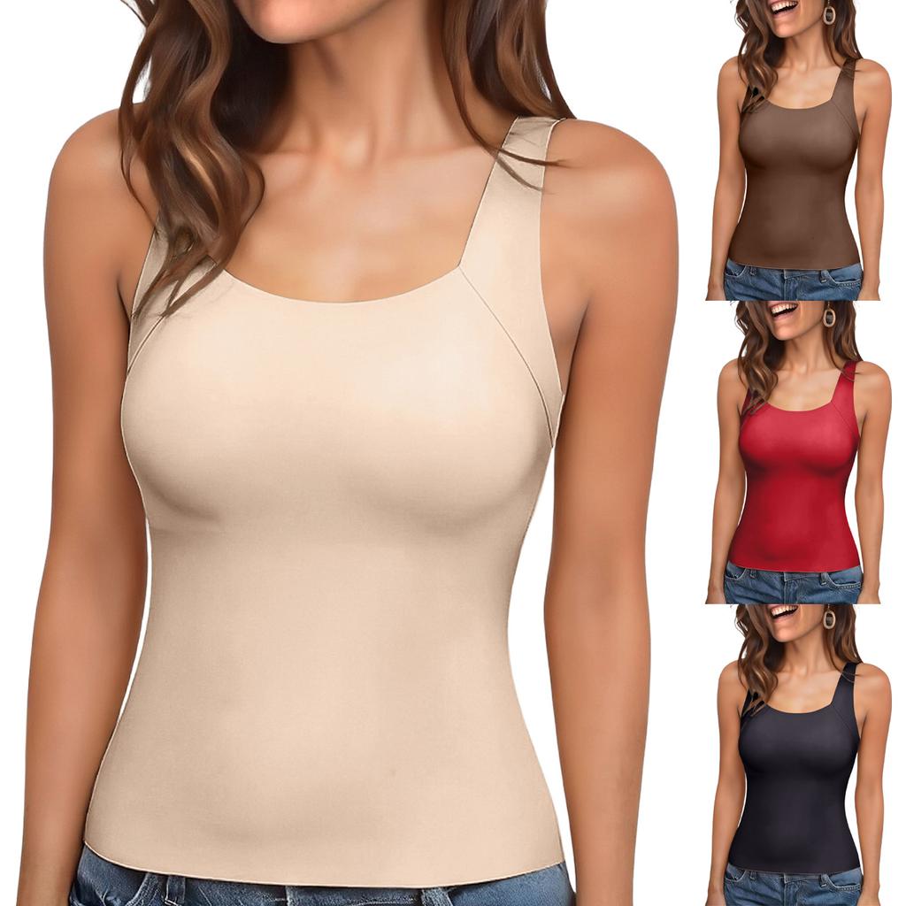 Women's Comfortable High-Stretch U-Neck Shaping Tank Top With Built-in Pads
