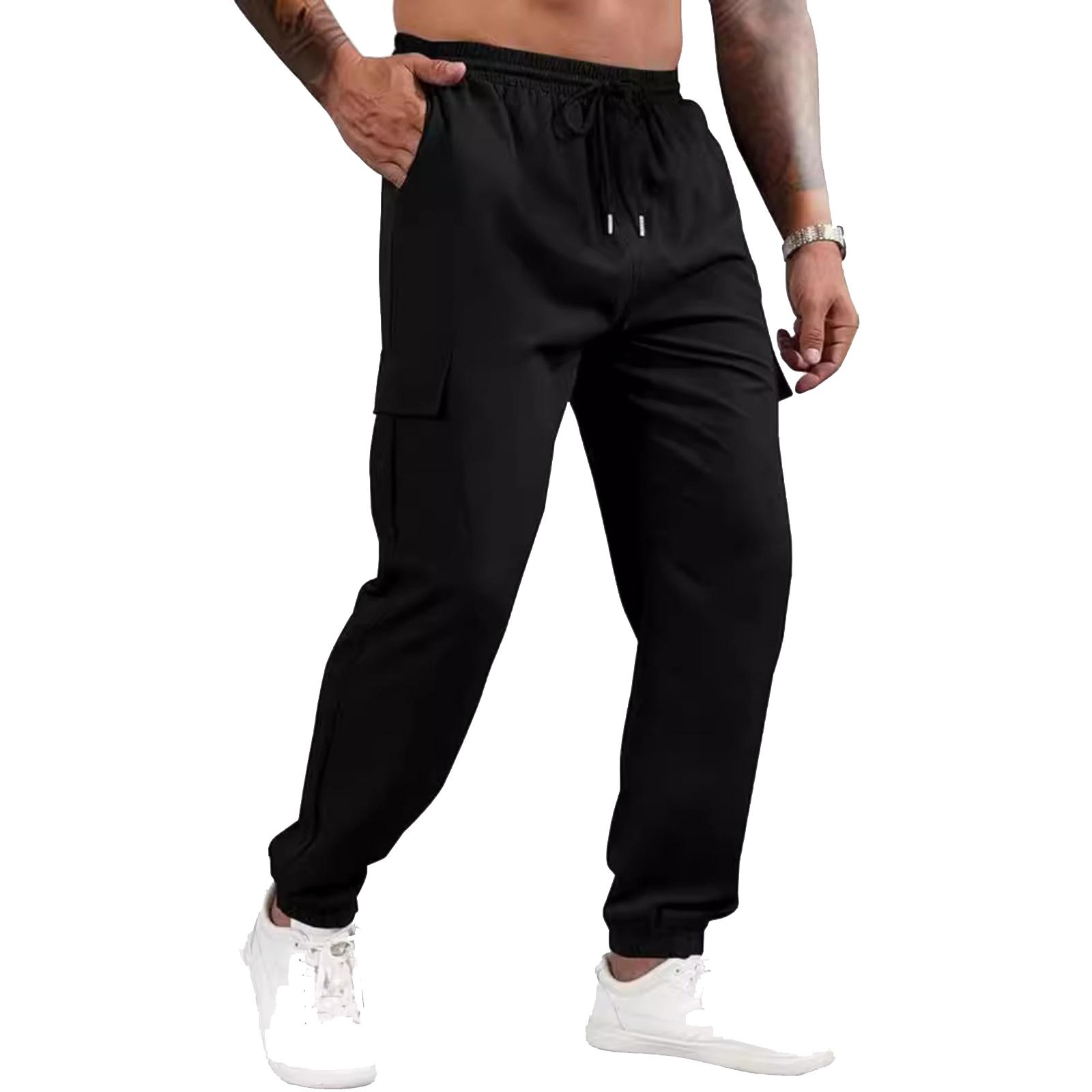 

Men s Casual Multi-pocket Loose Straight-leg Workwear Trousers, Men s Outdoor Fitness Sports Trousers L чорний