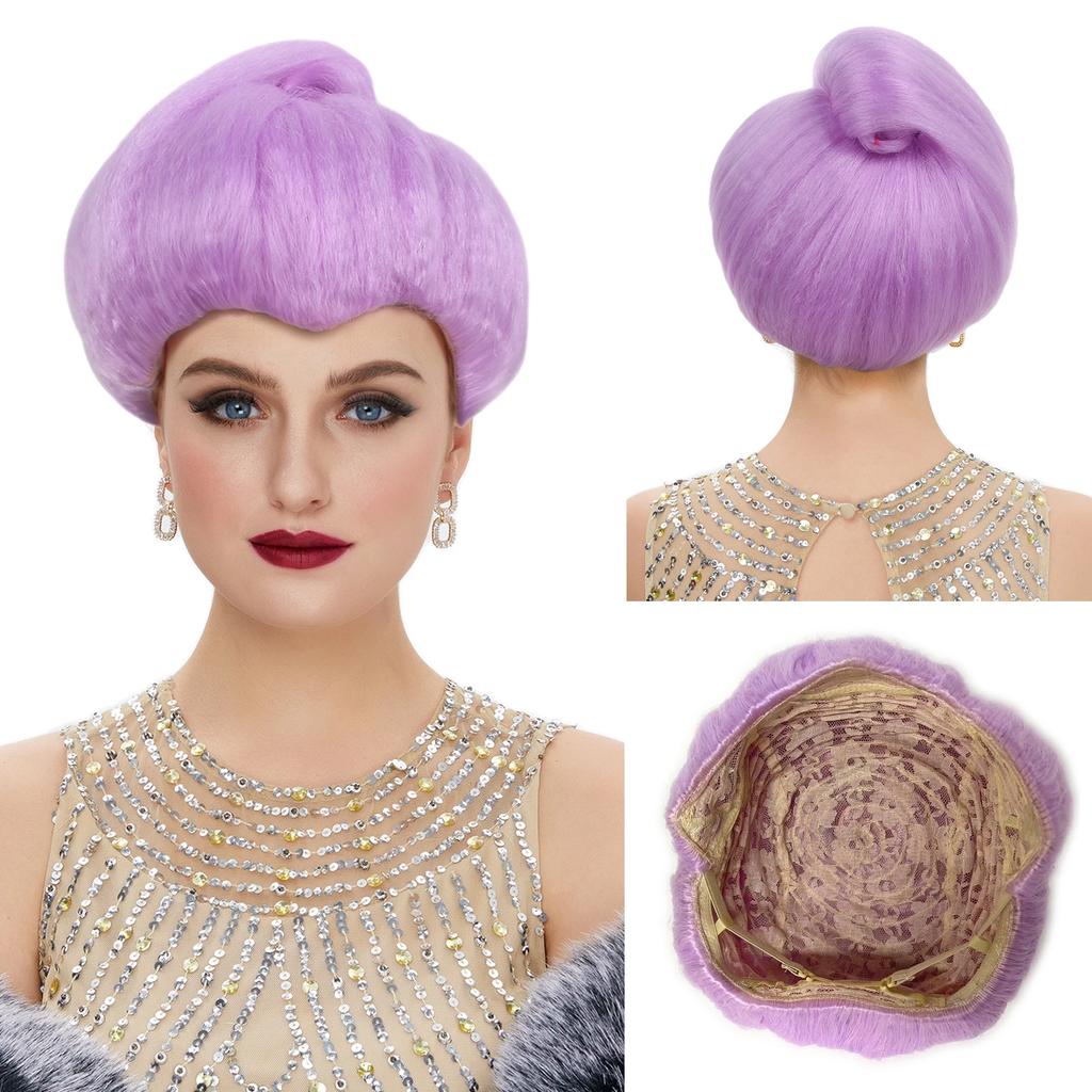 Parrucca Fata Madrina Fantasy REEWES per Donna, Accessorio Cosplay, Cappuccio Traspirante Senza Cuciture, Fibra Sintetica Ignifuga, Viola