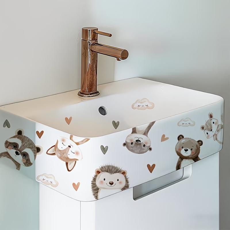 Lucky Koi And Floral Washbasin Sticker Self-Adhesive Waterproof Removable Bathroom Sticker, Wall Bathroom Sink Decal Home Decor