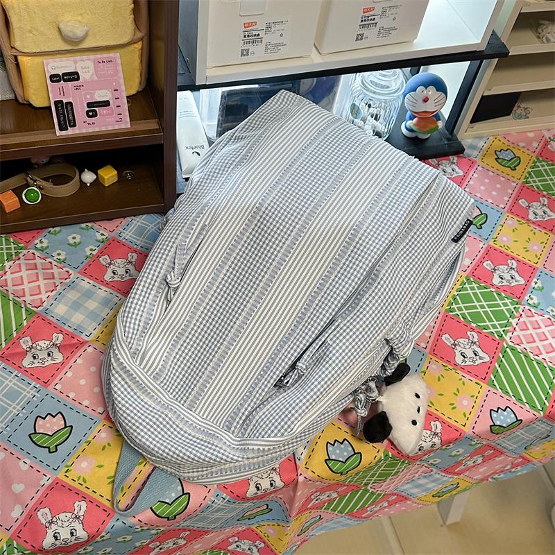 Large Capacity Women's Backpack Striped Student Schoolbag