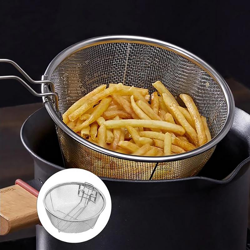 Stainless Steel Deep Fry Basket Round Wire Presentation With Detachable Handle Stainless Steel Drain Basket Fryer Skimmer