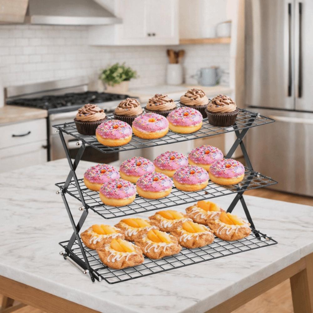 Portable Multi Layer Collapsible Cooling Rack Non-stick Mesh Baking Rack Folding Adjustable Camping Rack Kitchen Use