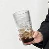 Ribbed Glass Tumbler with Lid And Straw, 560ml Capacity Iced Coffee Cup, Reusable Cold Drink Glass for Home, Travel Cup Fits Car Holder