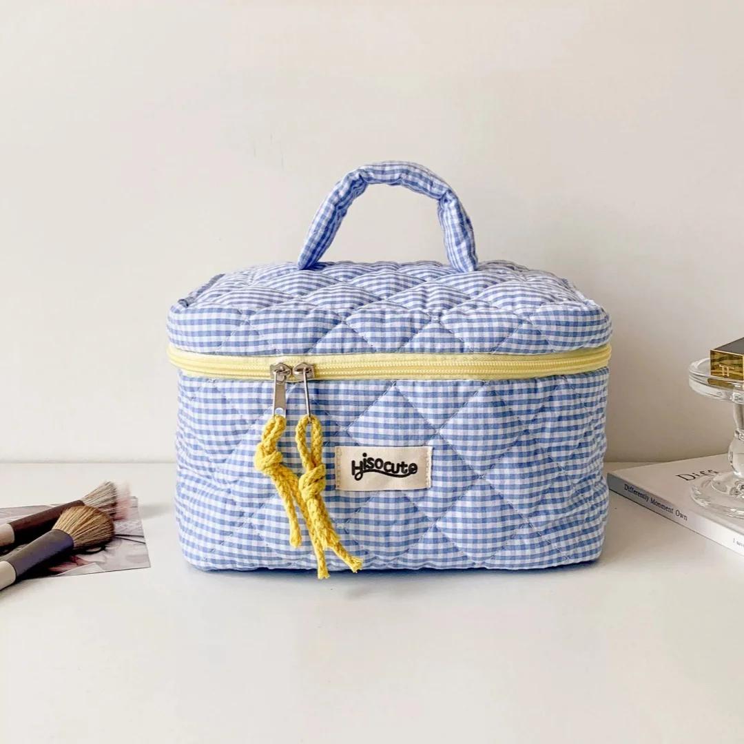 

3/1Pcs Creative Plaid Makeup Bag,Large Capacity Makeup Brush Storage Bag,Portable Handheld Travel Bag For Going Out