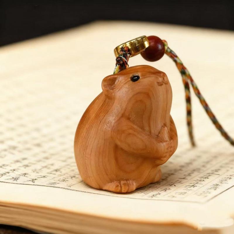 Cliff Cypress Zodiac Wood Carving Pendant Keychain