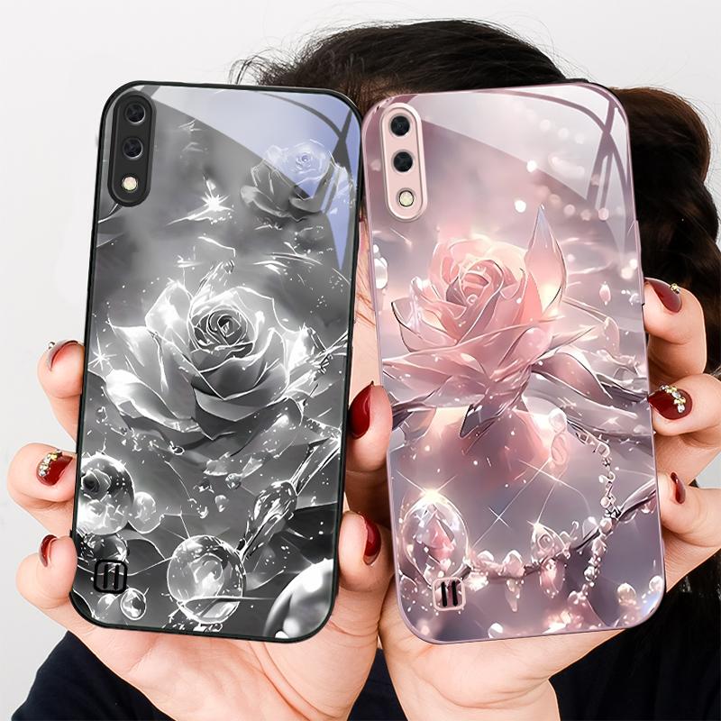 Ice crystal-colored roses For Samsung A01 02 03 Core 04 05 06 10 12 13 14 5G 15 16 M02 12 Note 8 9 10 20 glass Ultra phone case