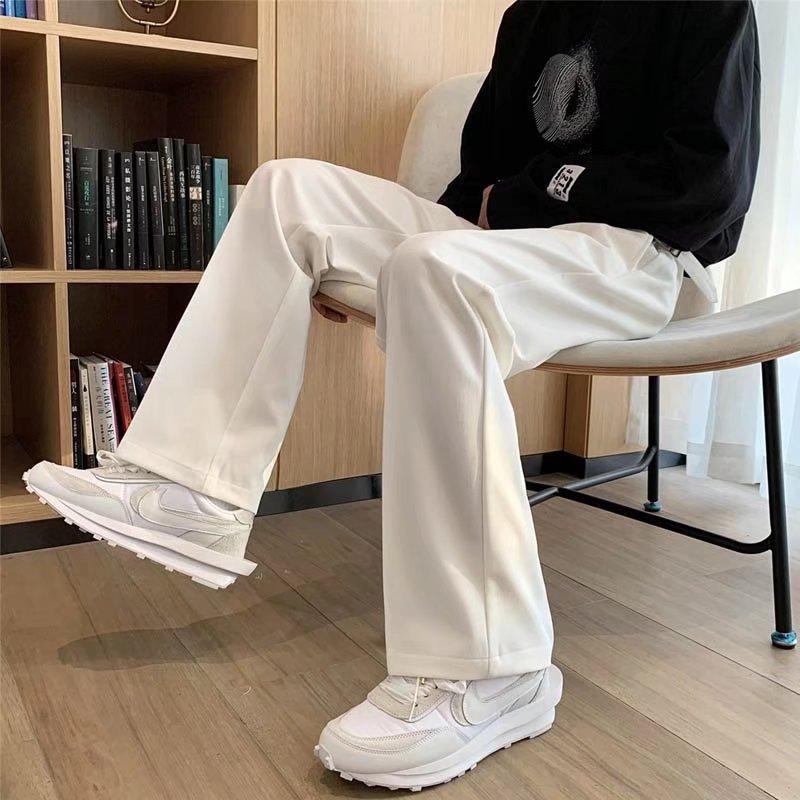 Casual Small Western Pants Men's Spring and Autumn Trend Drape White Abstinence Suit Pants Hong Kong Style Loose Straight Long Pants