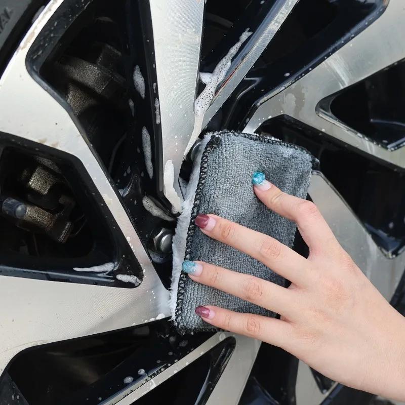 1/2/4/6PCS Soft Double Side Microfiber Scrubbing Sponge Car Leather Cleaning Microfiber Towel Wax Sponge Auto Detailing Tools