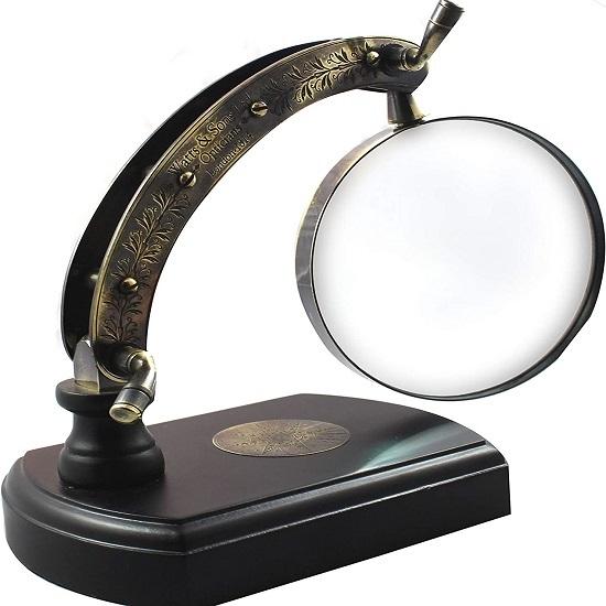 Antique Desk Magnifying Glass Vintage Map Reader Lens Brass Folding22.86 X15.24cm Brass