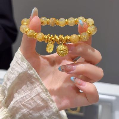 Bracelet de Perles Fleur Pan Fortune Or - Cadeau de Luxe Fait Main Style Chinois pour Femme