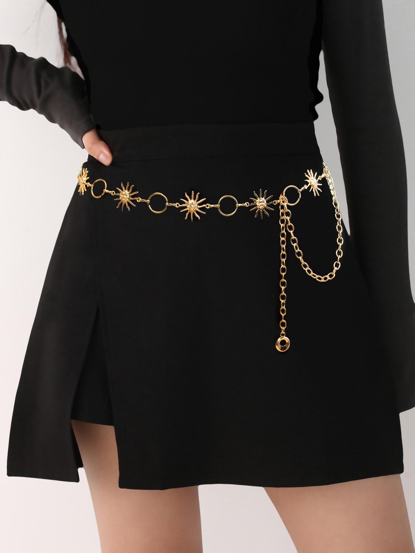 

Транскордонний металевий ланцюг на талію з колючками: Панк Хіп-хоп Ретро Перебільшений Жіночий Ланцюжок для Тіла золотий