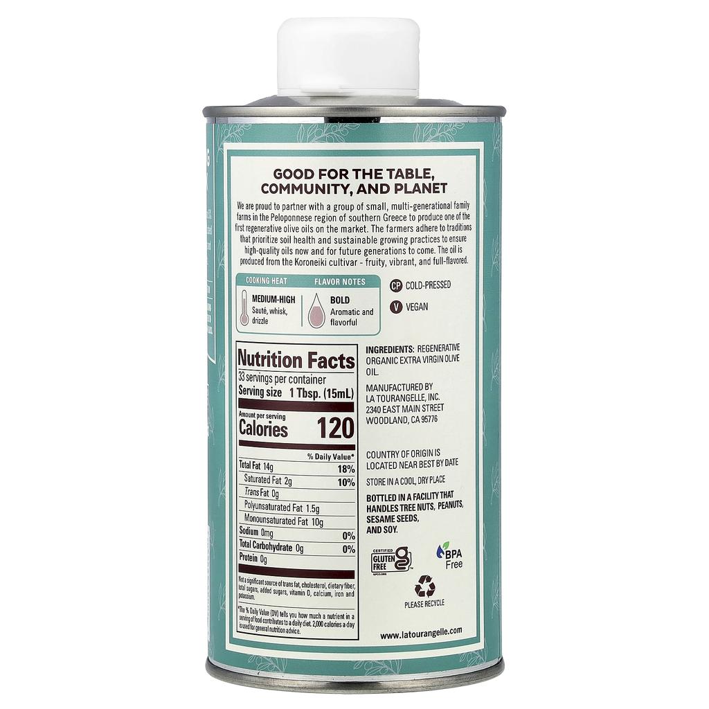 La Tourangelle Organic Regenerated Extra Virgin Olive Oil, 500ml (16.9fl Oz)