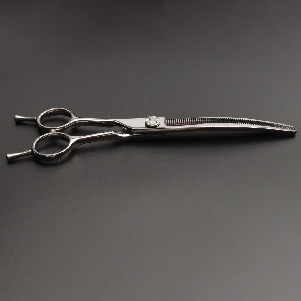 High Quality 7.25 Inch 66 Tooth Japan 440C Stainless Steel Pet Cutting Shears Left Handed Curved Thinning Scissors
