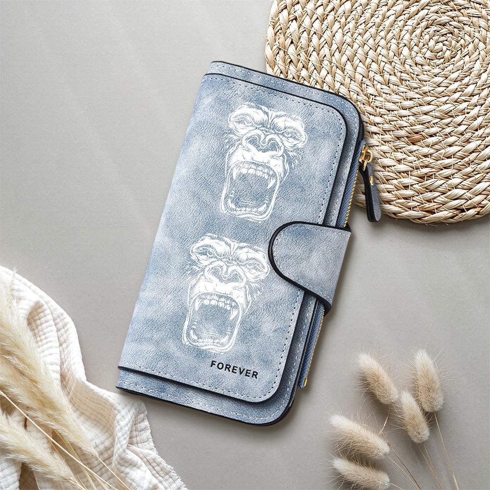 Gorilla Pattern Long Wallet Forever Design PU Leather Large Capacity Multi Card Slot Fashion Purse