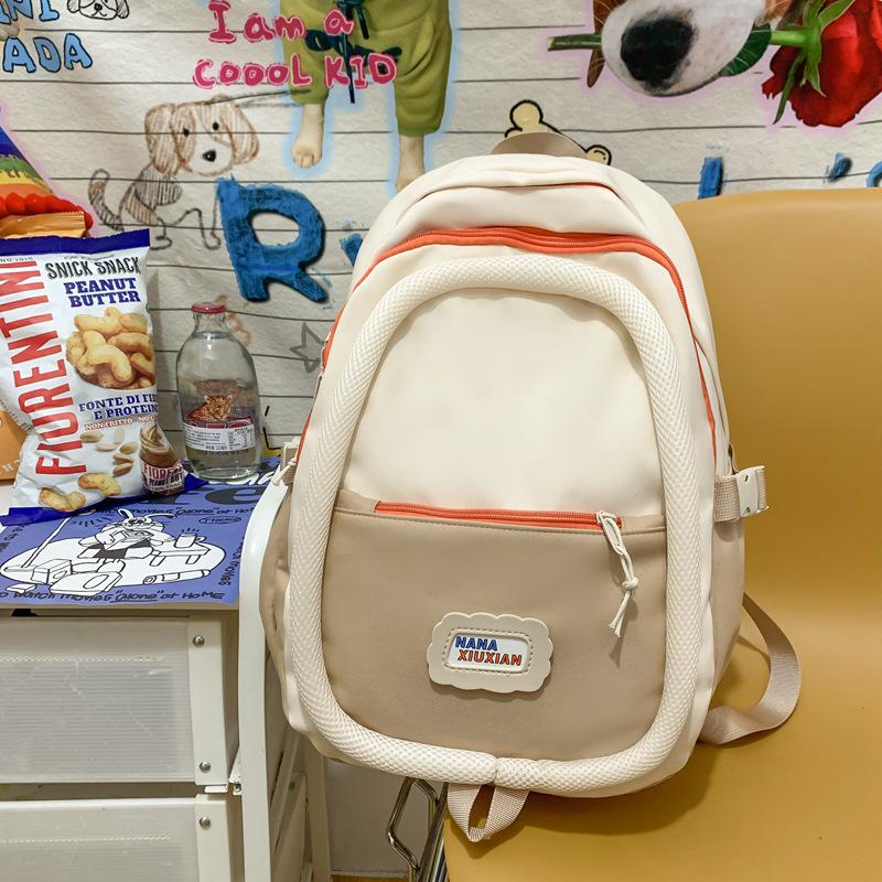 2024 Large Capacity Japanese Style Color Block Backpack for High School & College Girls