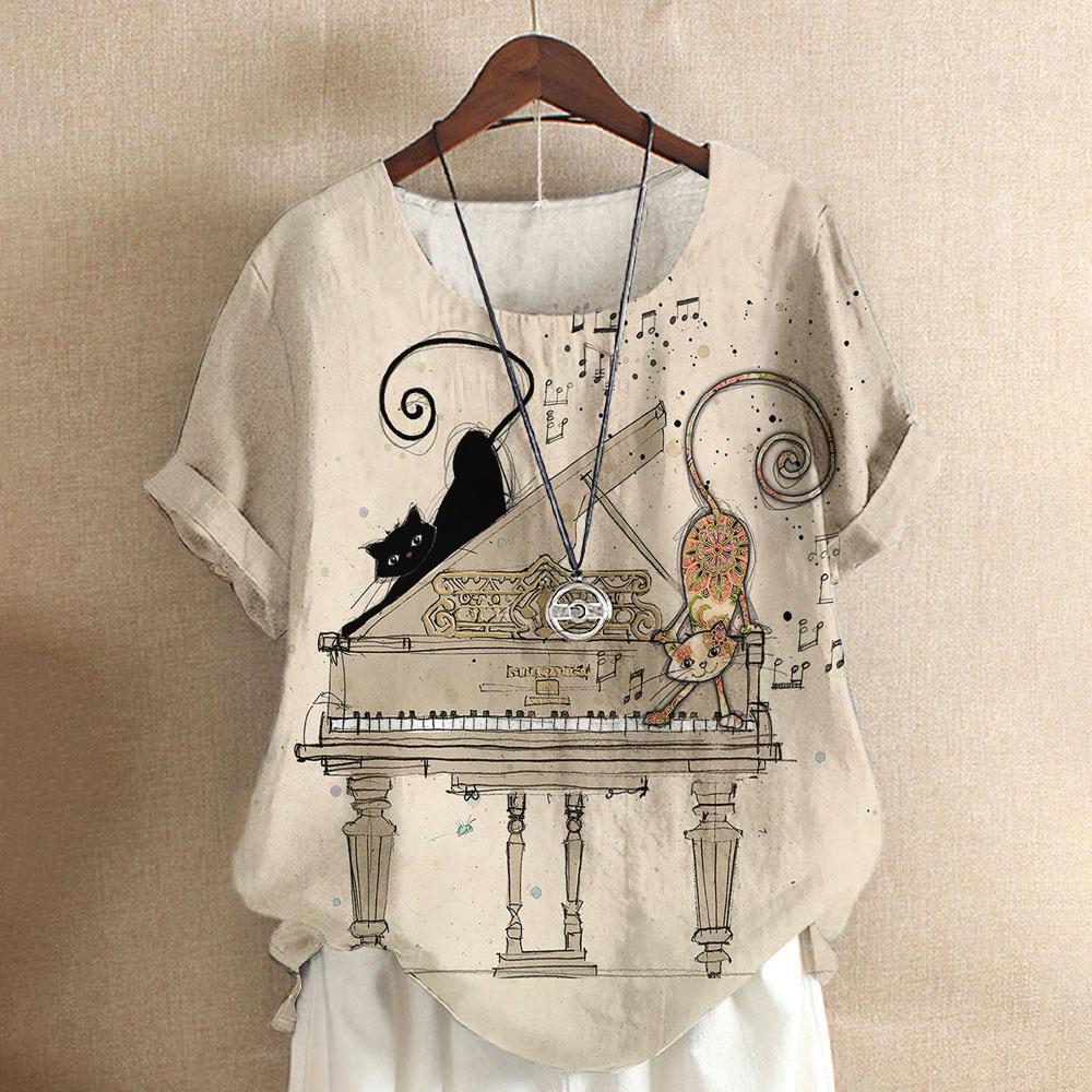 Maglietta da donna con gatto dei cartoni animati, camicetta Harajuku, scollo a V, manica corta, oversize, casual, pullover, estate, magliette carine, abbigliamento femminile