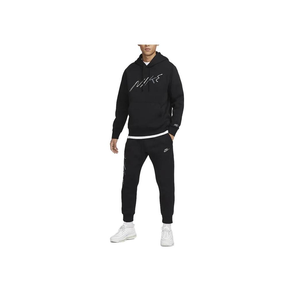 Nike Club Fleece Printed Drawstring Casual Joggers With Fleece Lining Men Bottoms Black FB7479-010