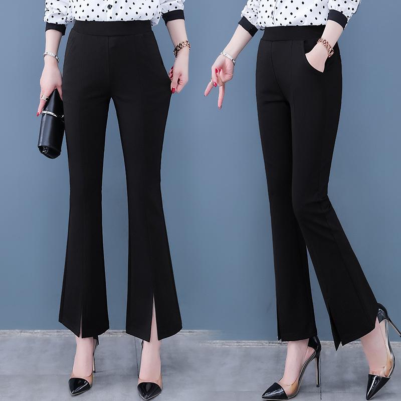 New 2026 Split Flared Pants with Drape Effect, High-waisted Plus-size Cropped Casual Pants