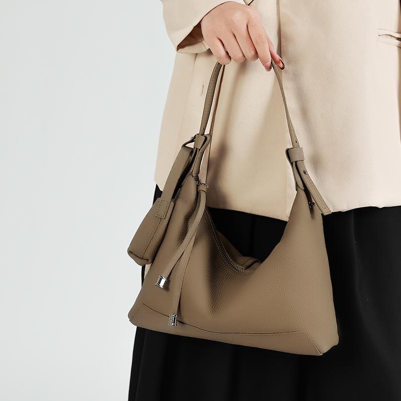 First layer cowhide bag women's new messenger bag pillow bag light luxury niche leather shoulder armpit bag