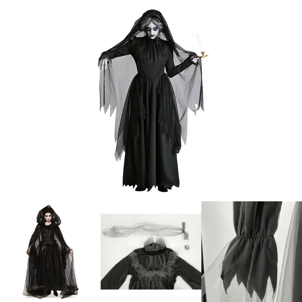 Straszny Kostium Panny Młodej Ducha Dla Kobiet Halloween Cosplay Impreza Elastyczność Peleryna Rękawiczki Spódnica S-XXL